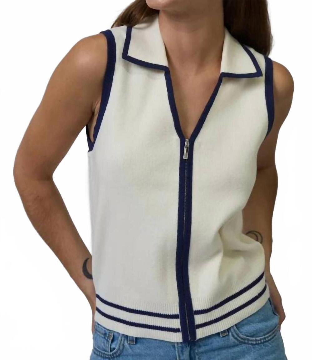 NEW CENTRAL PARK WEST allie sleeveless collared zip up top in white